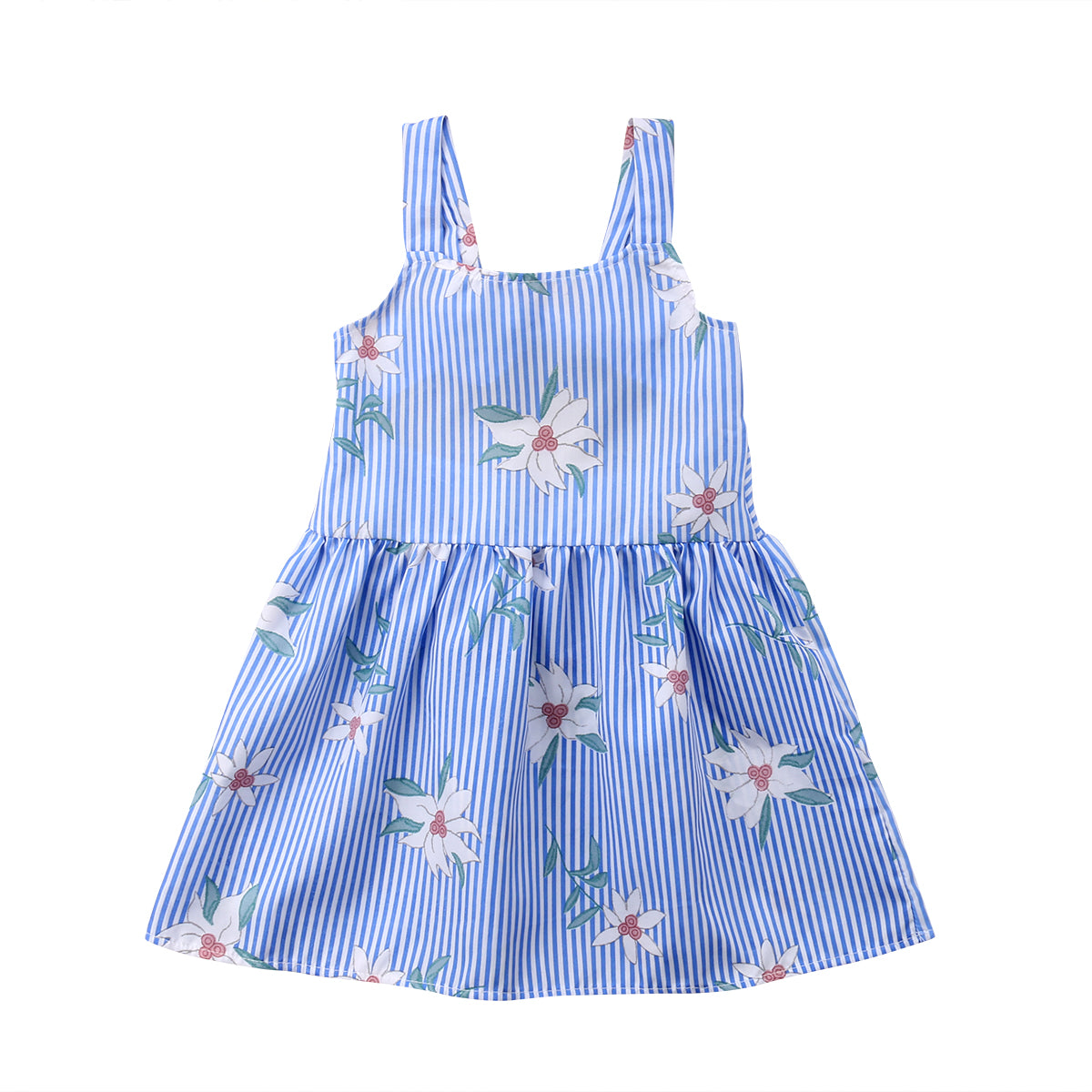 Toddler Kid Baby Girl Striped Flower Summer Outfits Backless Dress, zoerea.com