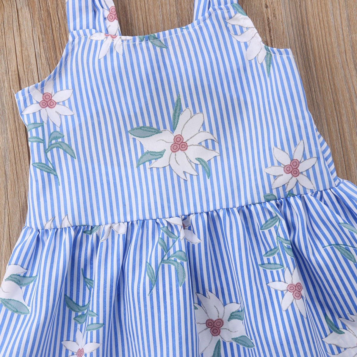 Toddler Kid Baby Girl Striped Flower Summer Outfits Backless Dress, zoerea.com