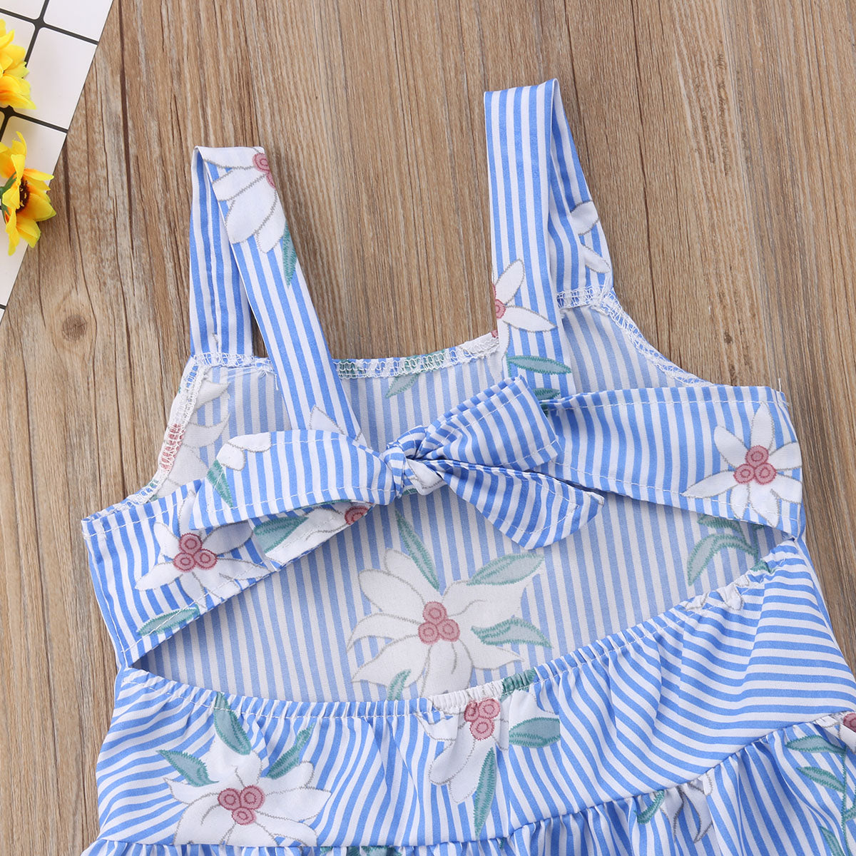 Toddler Kid Baby Girl Striped Flower Summer Outfits Backless Dress, zoerea.com