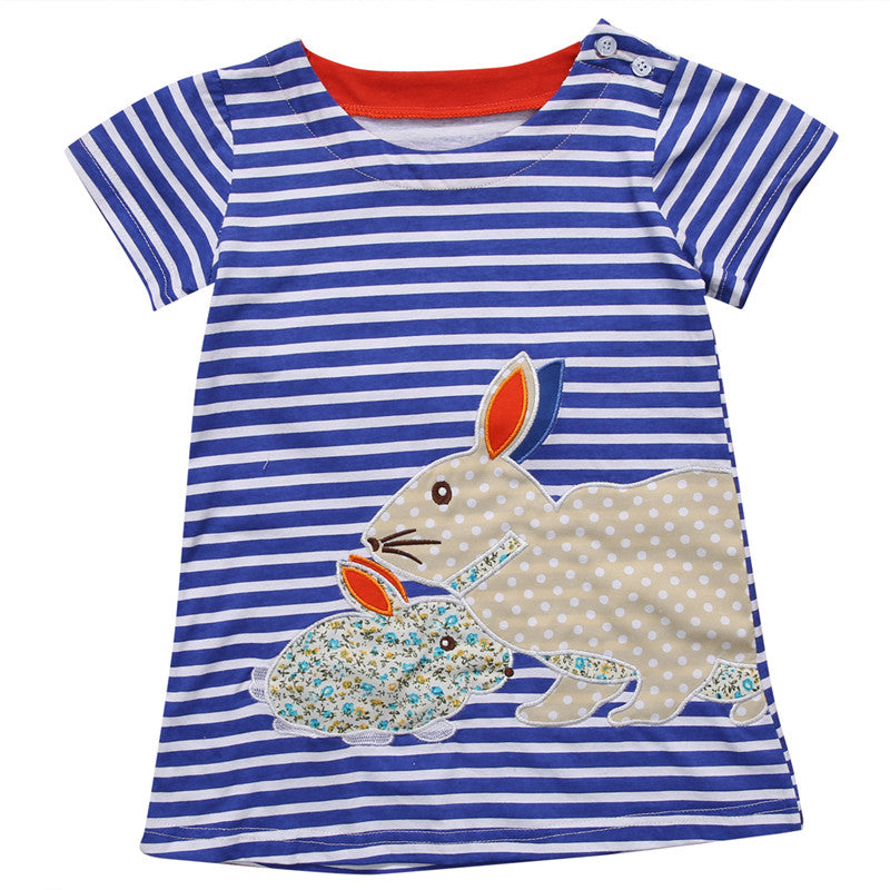 Cute Toddler Kids Baby Girls Summer Cartoon Bunny Striped Sundress, zoerea.com