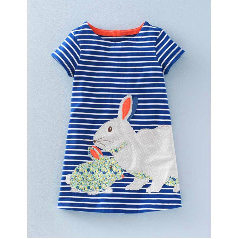 Cute Toddler Kids Baby Girls Summer Cartoon Bunny Striped Sundress, zoerea.com