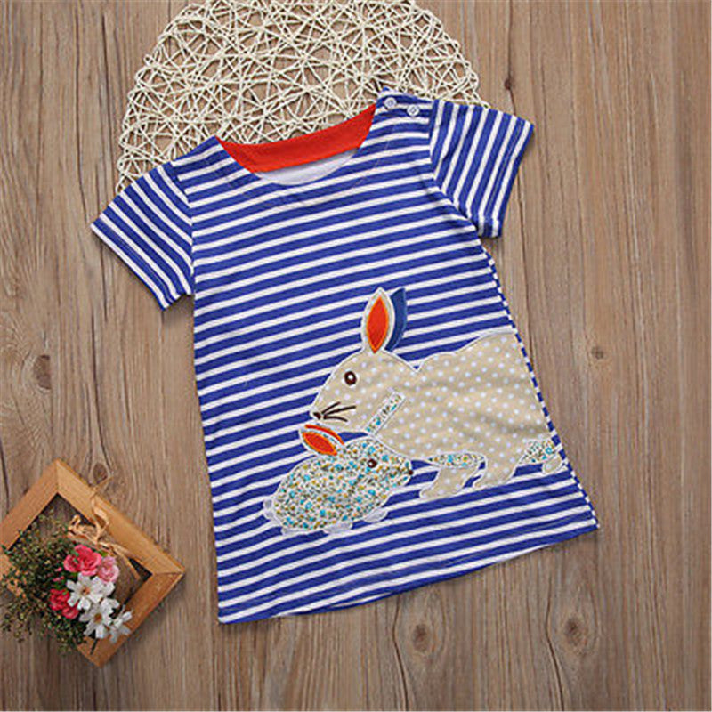 Cute Toddler Kids Baby Girls Summer Cartoon Bunny Striped Sundress, zoerea.com