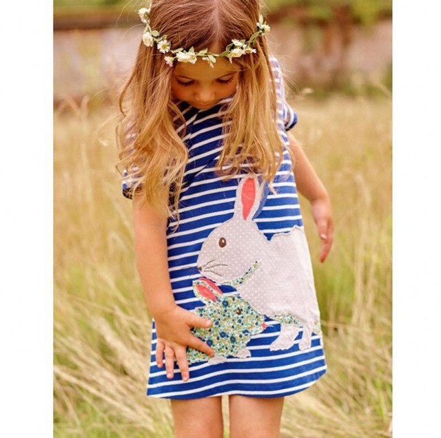 Cute Toddler Kids Baby Girls Summer Cartoon Bunny Striped Sundress, zoerea.com