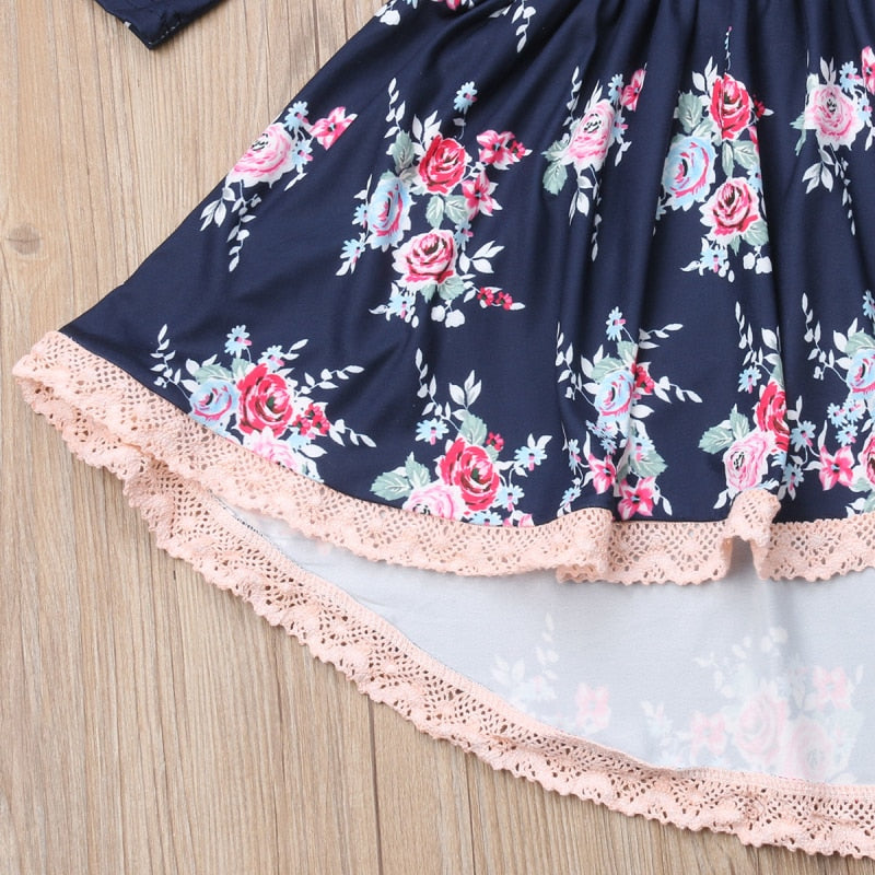 Princess Kids Baby Girl Casual Dress Lace Floral Party Solid  Dresses, zoerea.com