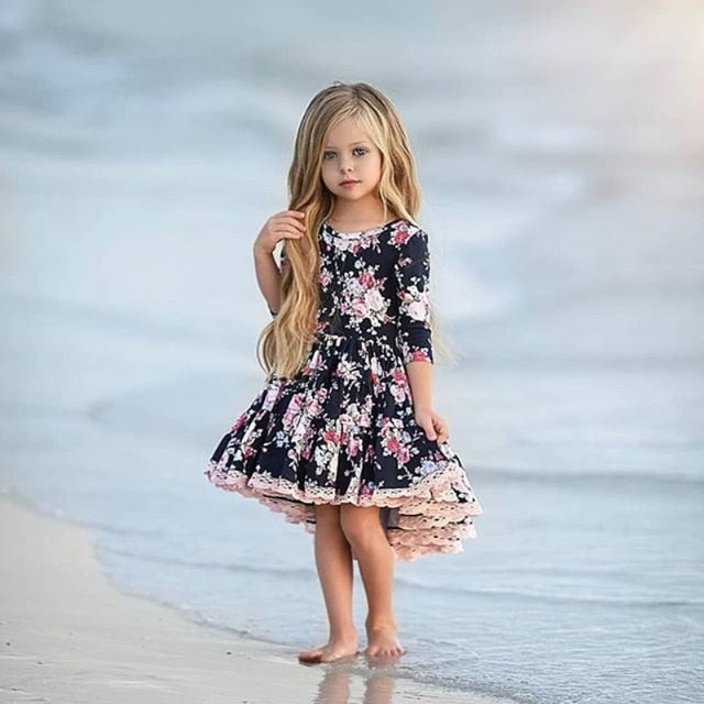 Princess Kids Baby Girl Casual Dress Lace Floral Party Solid  Dresses, zoerea.com