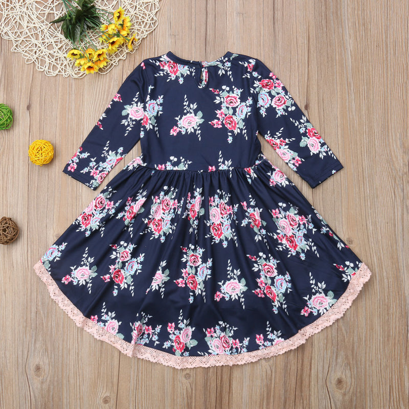 Princess Kids Baby Girl Casual Dress Lace Floral Party Solid  Dresses, zoerea.com