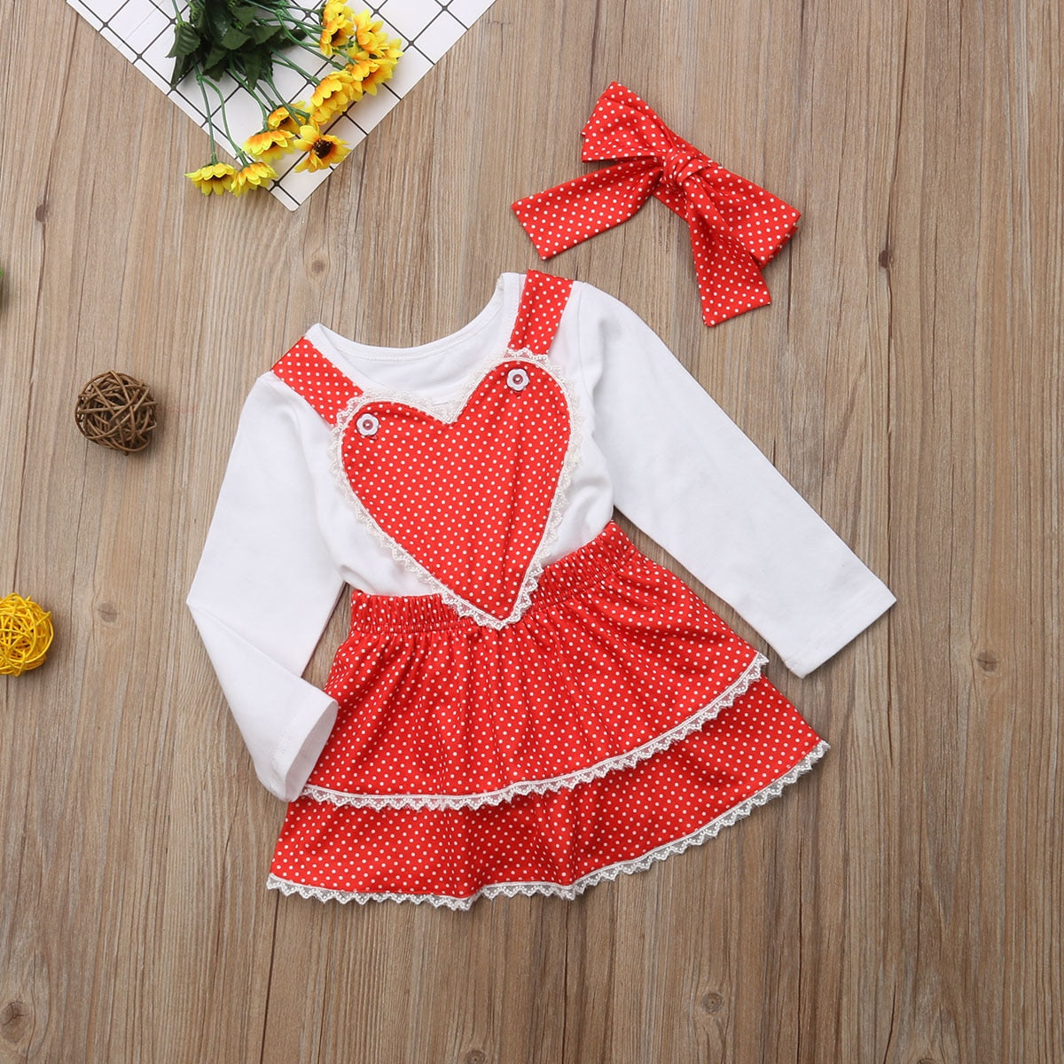 Toddler Kids Baby Girl Xmas Tops Layered Bib Dress Headband Outfits, zoerea.com