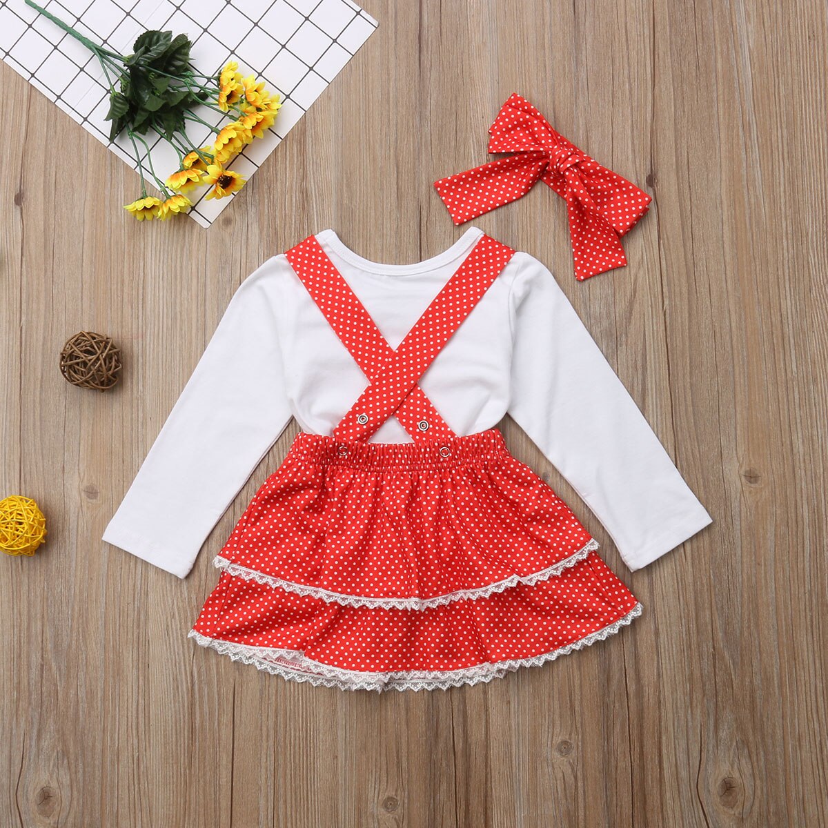 Toddler Kids Baby Girl Xmas Tops Layered Bib Dress Headband Outfits, zoerea.com