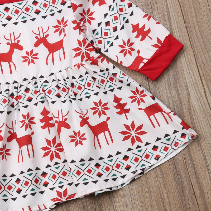 Baby Girl Christmas Cartoon Deer Fly Sleeve Party Dress Headband, zoerea.com