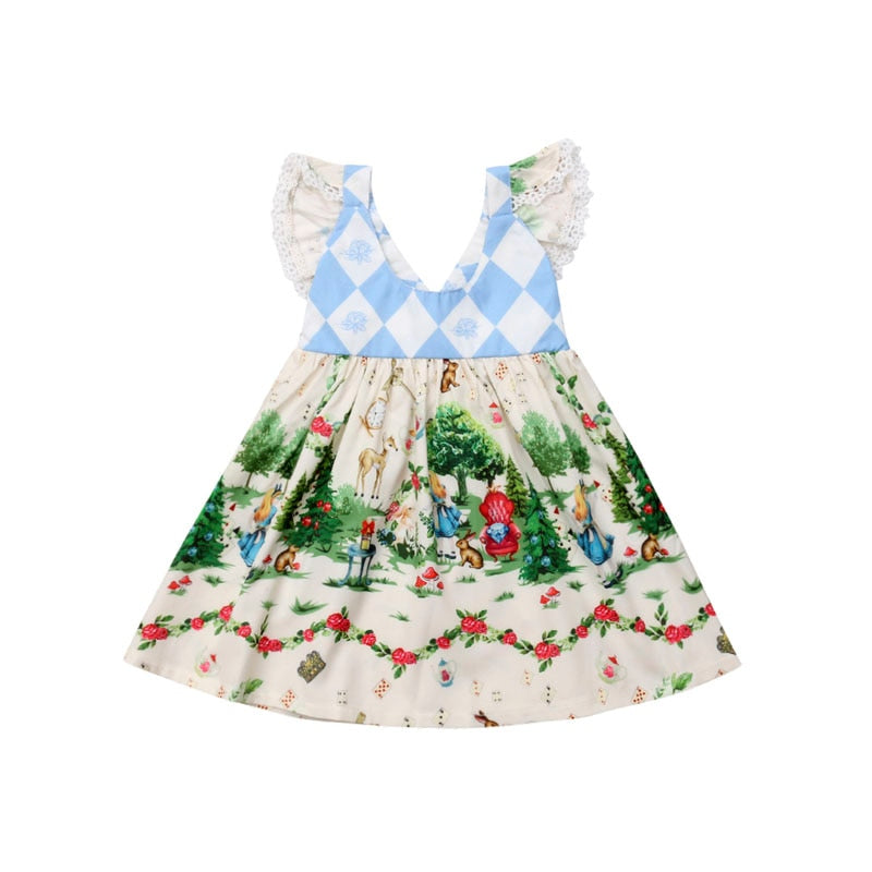 Kids Baby Girls Christmas Cartoon Flying Sleeve Casual Party Dress, zoerea.com