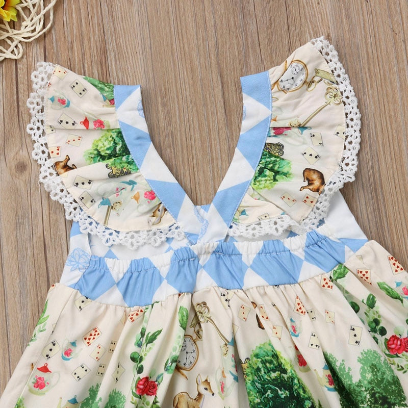 Kids Baby Girls Christmas Cartoon Flying Sleeve Casual Party Dress, zoerea.com