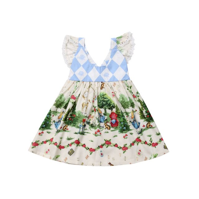 Kids Baby Girls Christmas Cartoon Flying Sleeve Casual Party Dress, zoerea.com