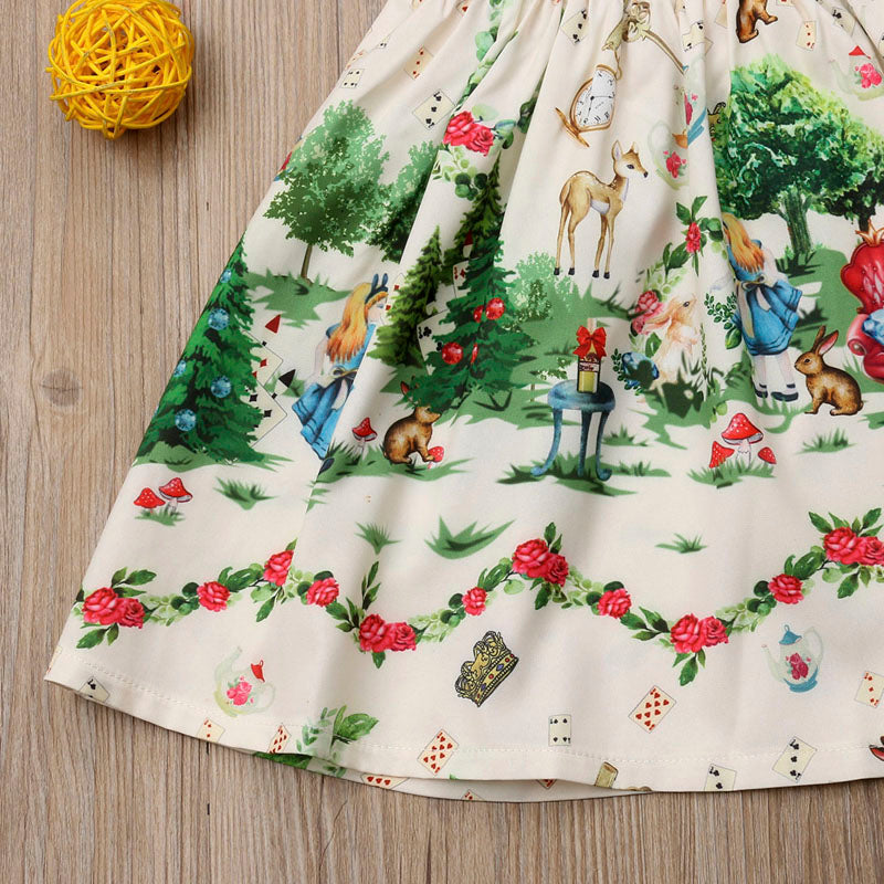 Kids Baby Girls Christmas Cartoon Flying Sleeve Casual Party Dress, zoerea.com