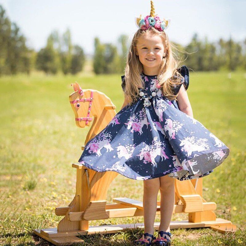 Toddler Kids Baby Girls Unicorn Floral Party Pageant Dress Sundress, zoerea.com