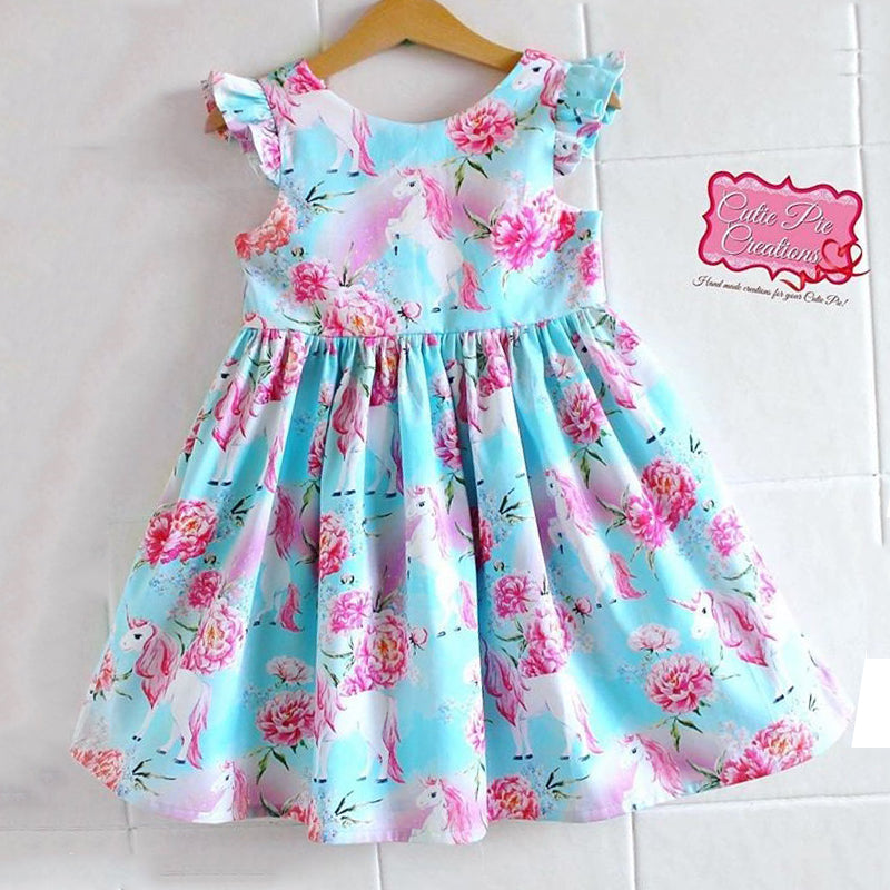 Toddler Kids Baby Girls Unicorn Floral Party Pageant Dress Sundress, zoerea.com