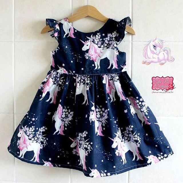 Toddler Kids Baby Girls Unicorn Floral Party Pageant Dress Sundress, zoerea.com