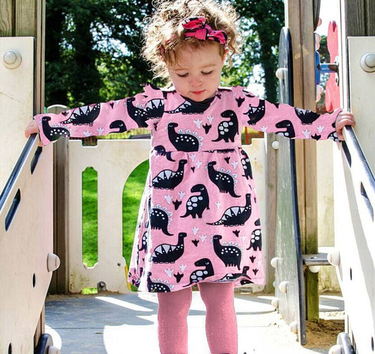 Newborn Kids Baby Girls Long Sleeve Dinosaur Pageant Party Dress, zoerea.com