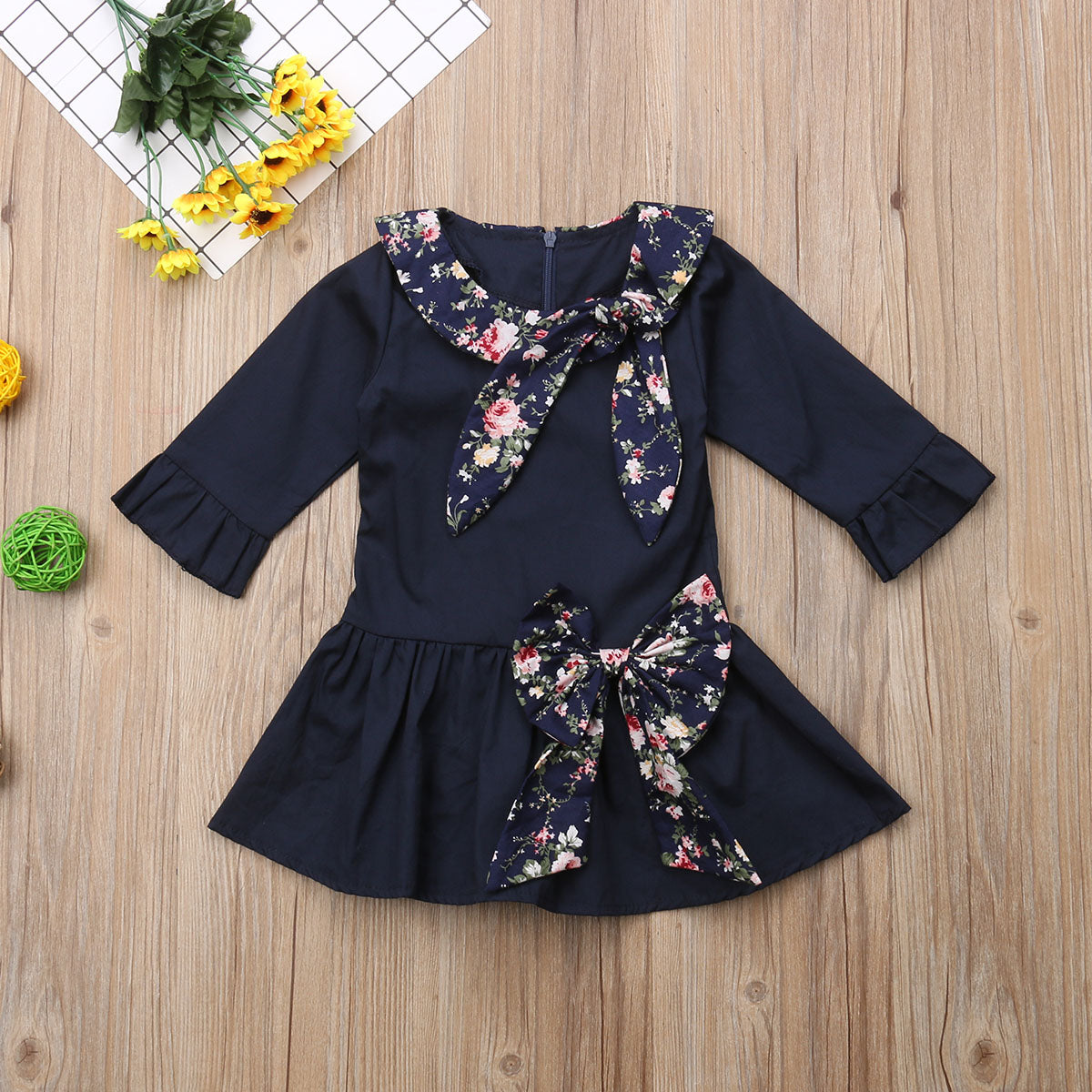 Newborn Infant Baby Girl Floral Long Sleeve Party Pageant Prom Dress, zoerea.com