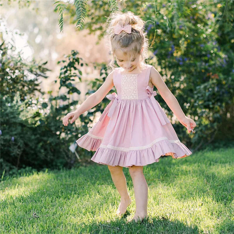 2019 Summer Baby Girl Princess Dress Pink Lace Sleeveless Dresses, zoerea.com