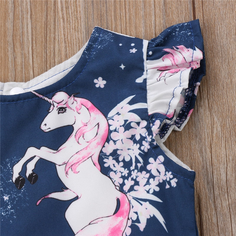 Infant Baby Girl Floral Animal Unicorn Pattern Summer One-Piece Dress, zoerea.com