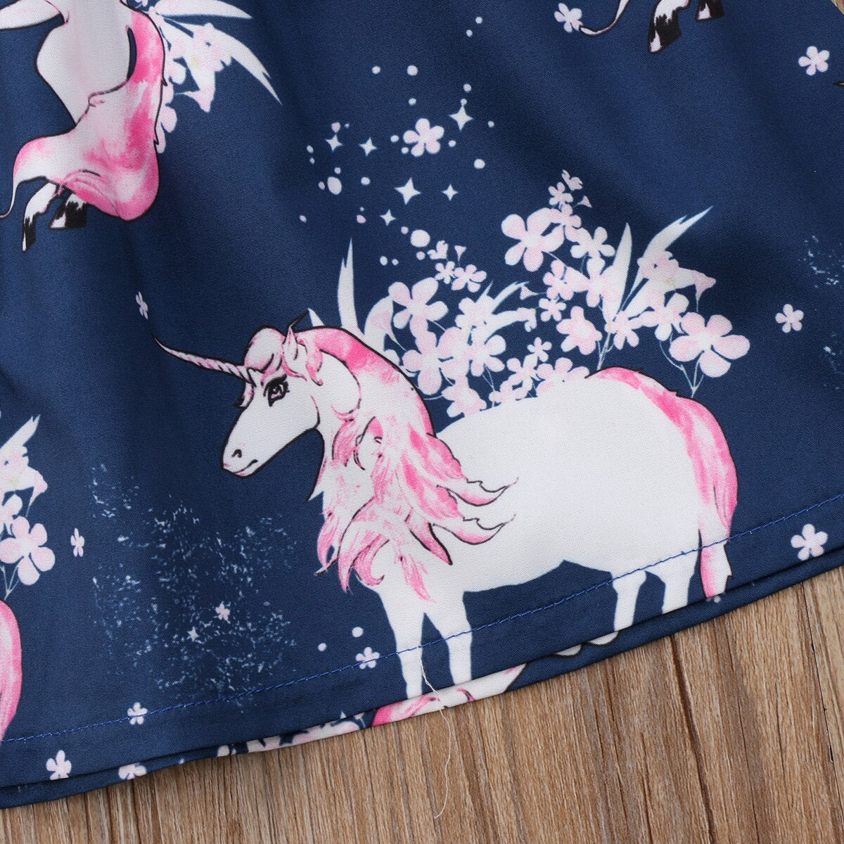 Infant Baby Girl Floral Animal Unicorn Pattern Summer One-Piece Dress, zoerea.com