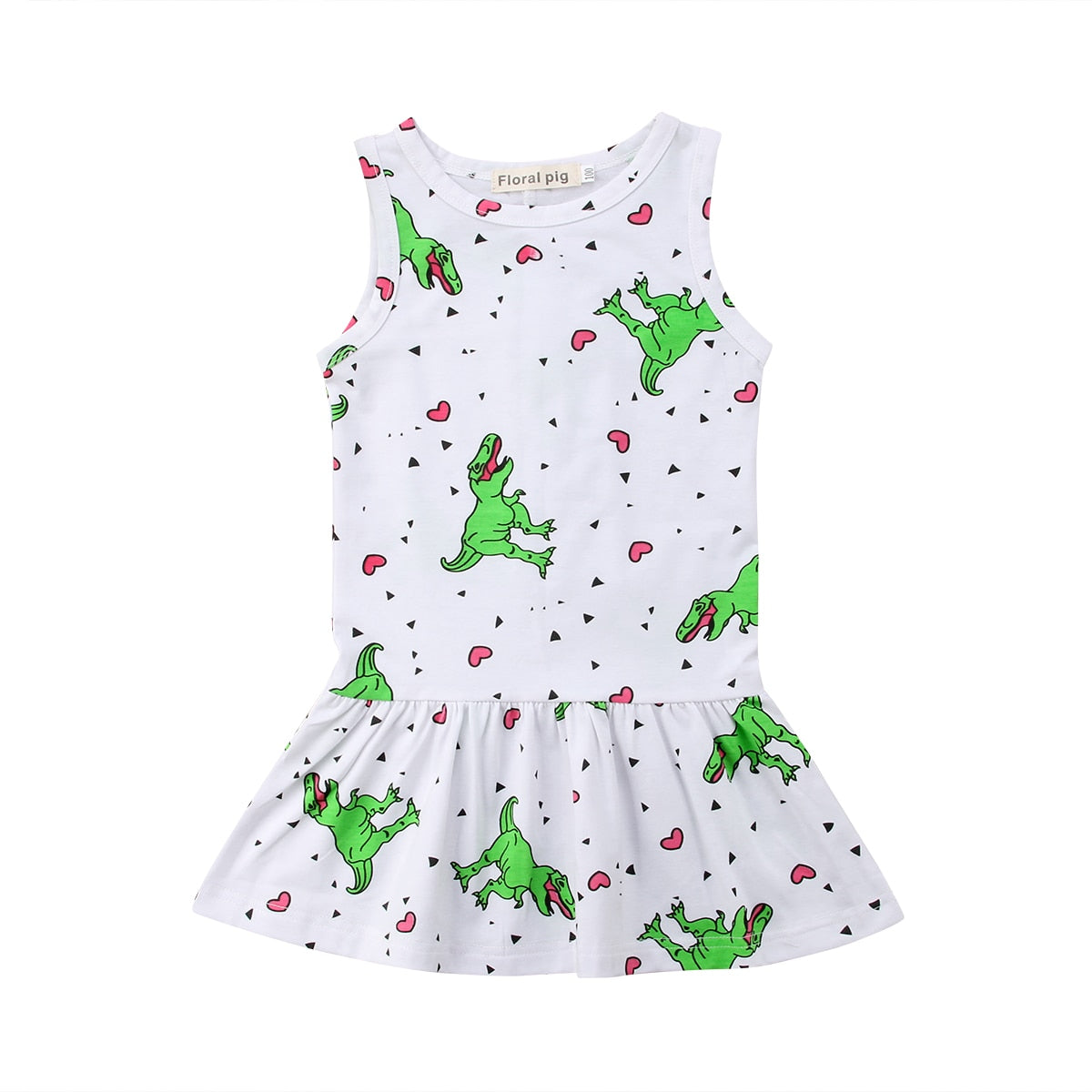 Girls Baby Kids Clothes Summer Sleeveless Dinosaur Cotton Girl Dress, zoerea.com