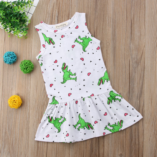 Girls Baby Kids Clothes Summer Sleeveless Dinosaur Cotton Girl Dress, zoerea.com