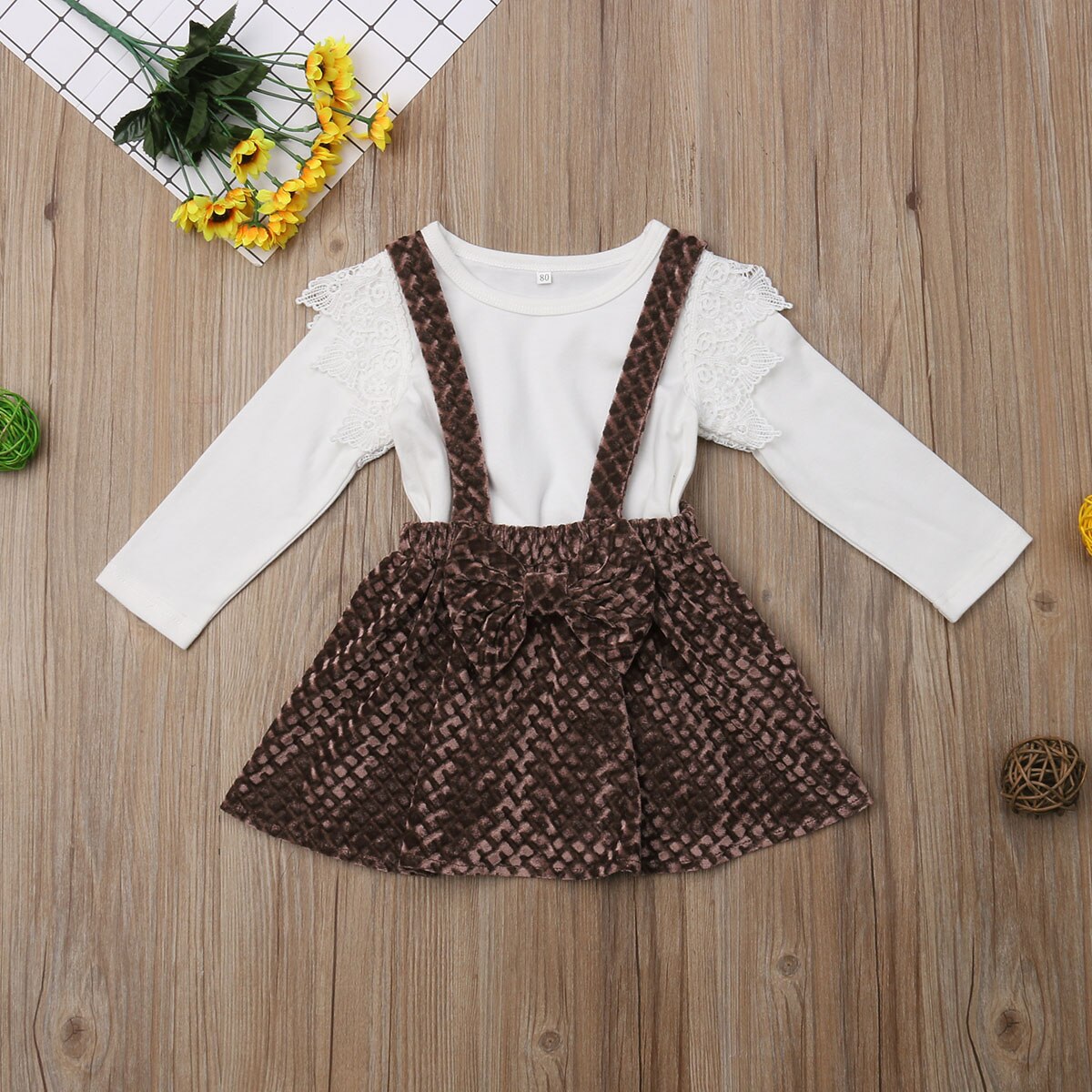 Toddler Kid Baby Girl Long Sleeve Lace Tops+Bow Knot Tutu Skirt Outfit, zoerea.com