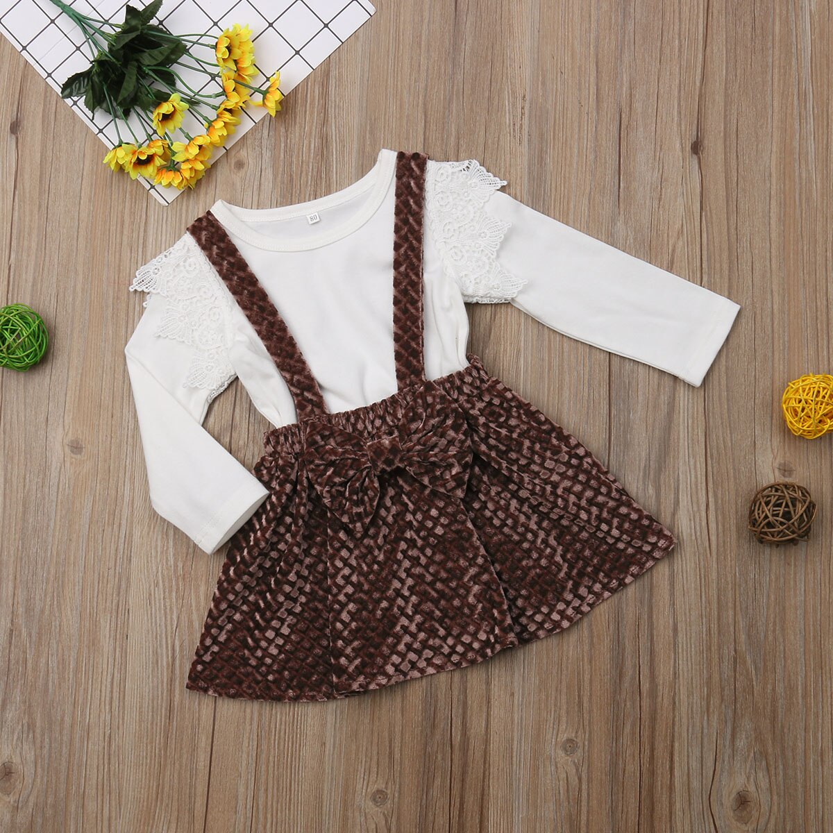 Toddler Kid Baby Girl Long Sleeve Lace Tops+Bow Knot Tutu Skirt Outfit, zoerea.com