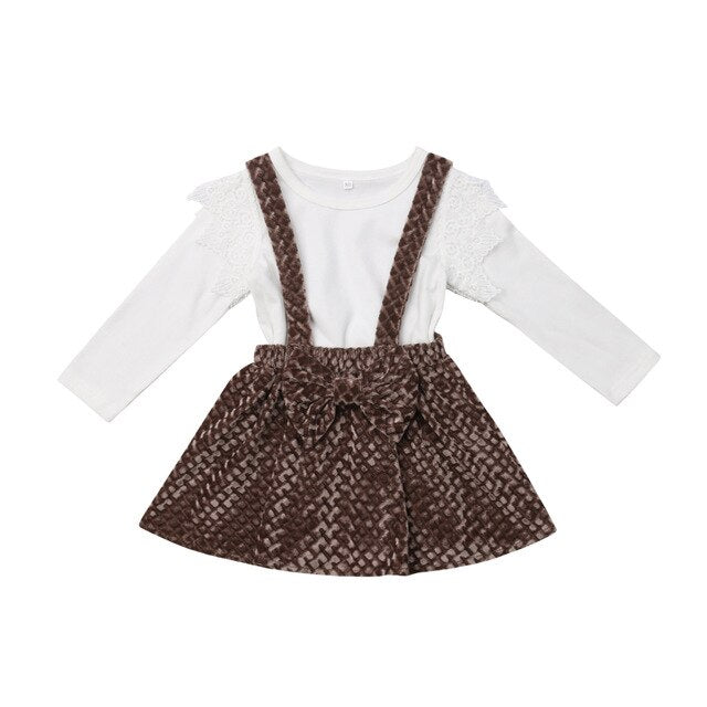 Toddler Kid Baby Girl Long Sleeve Lace Tops+Bow Knot Tutu Skirt Outfit, zoerea.com