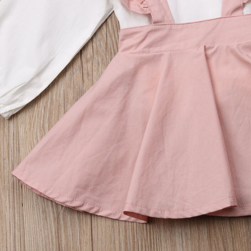 Toddler Kids Baby Girl Bowknot Tops Blouse Suspender  Dress Outfits, zoerea.com