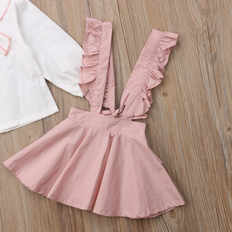 Toddler Kids Baby Girl Bowknot Tops Blouse Suspender  Dress Outfits, zoerea.com