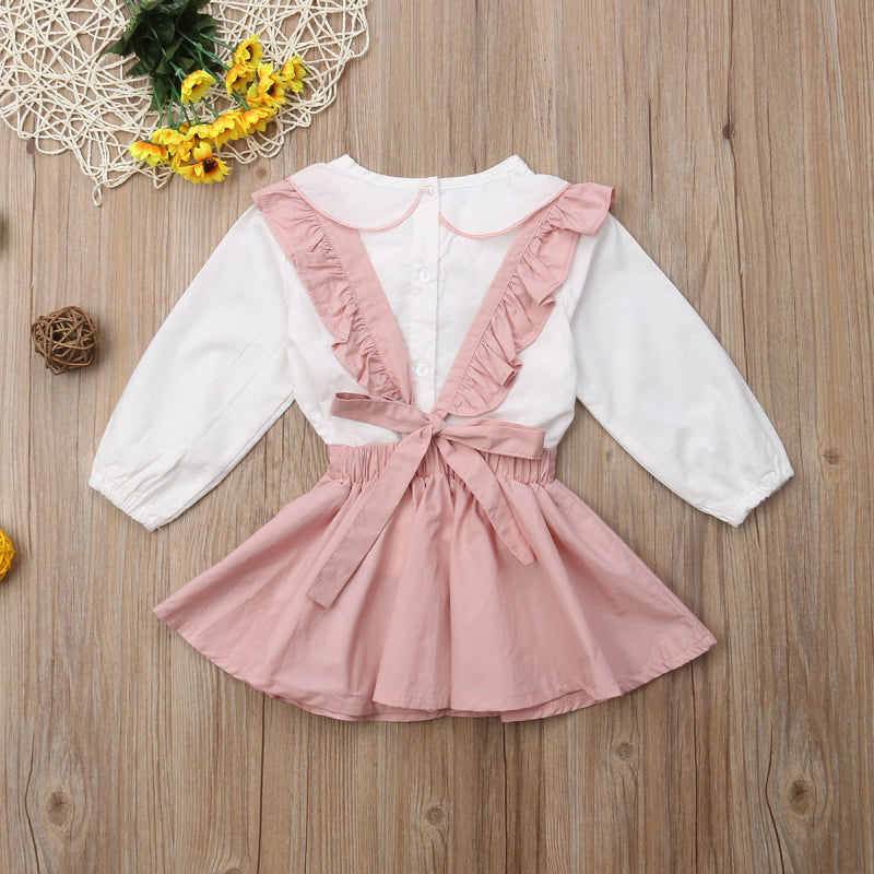 Toddler Kids Baby Girl Bowknot Tops Blouse Suspender  Dress Outfits, zoerea.com