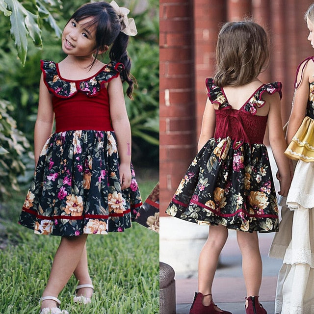 Cute Kids Baby Girls Cotton Tutu Sleeveless Floral Princess Dress, zoerea.com