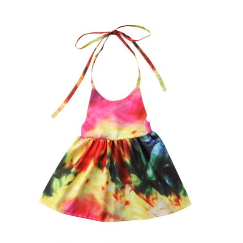 Toddler Kids Baby Girl Floral Halter Backless Sleeveless Ruffle Dress, zoerea.com